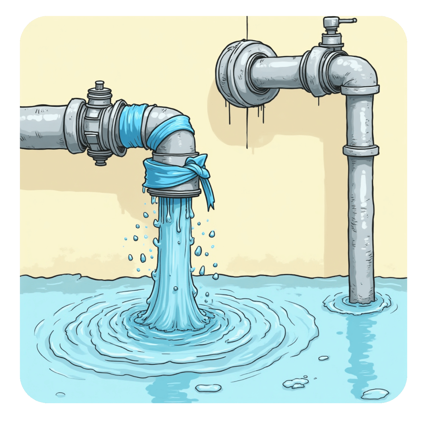 leaky pipe with faucet turned on